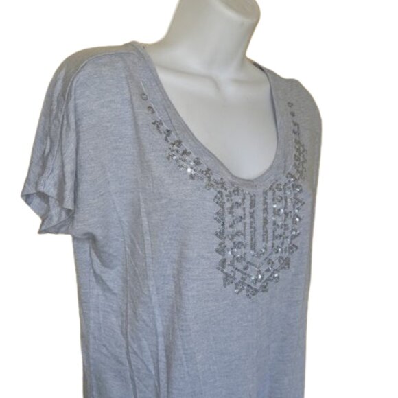 Grayish Blue / Bluish Gray Short Sleeve Blue Top With Sequins Size Small - Picture 3 of 3